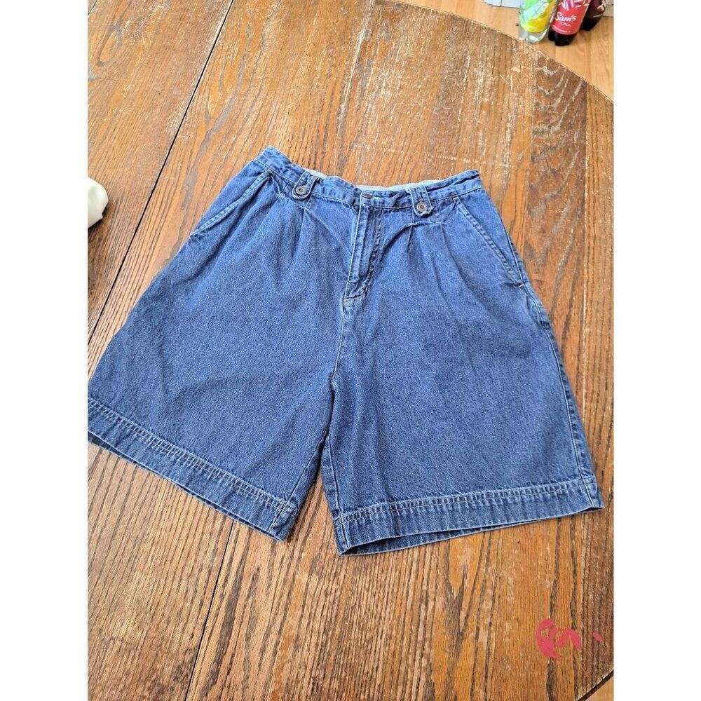 Size 10 Mountain Lake High Rise Denim Blue Jean Mom Shorts Cotton Pleated Front
